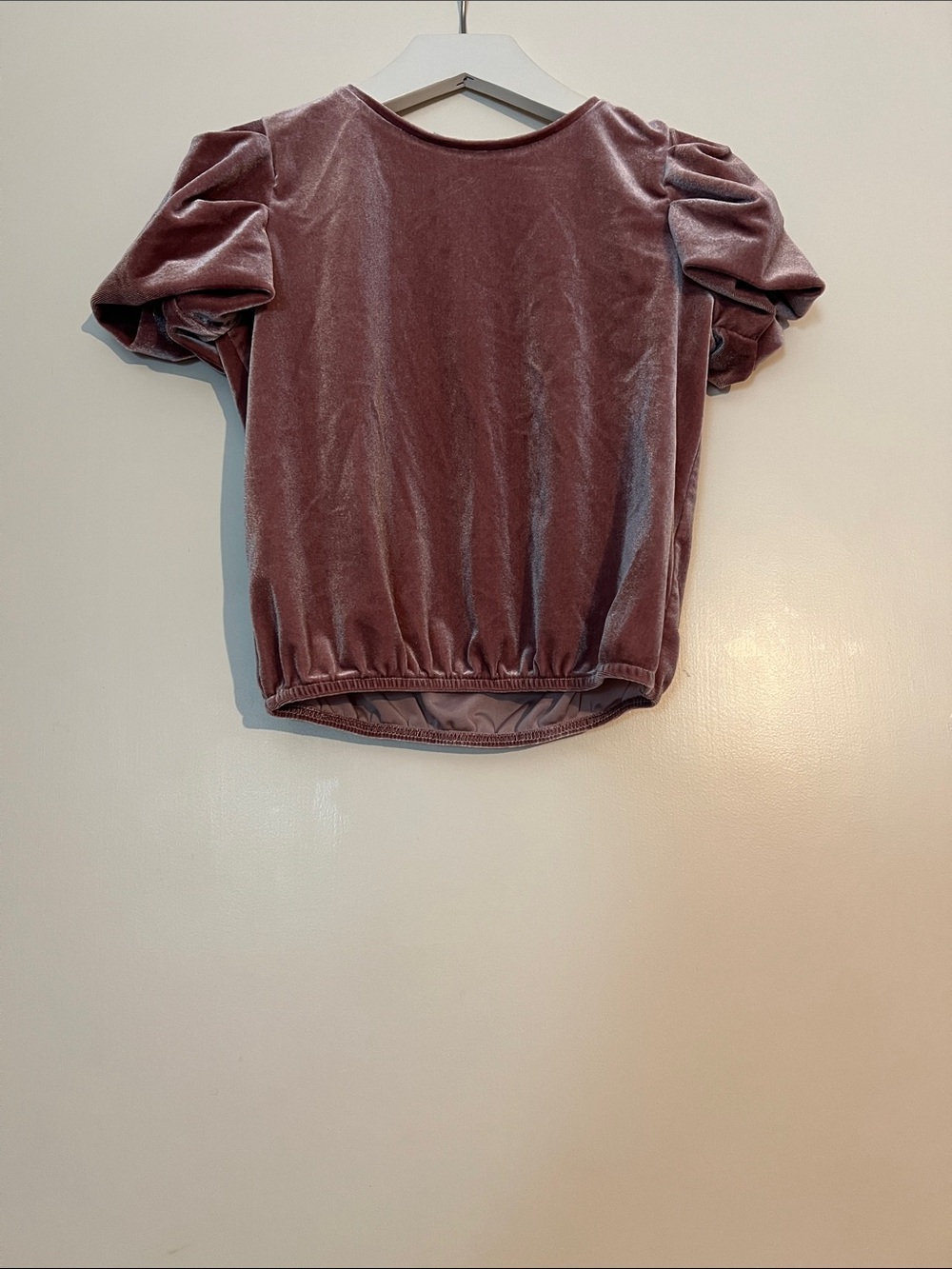 Zara Girls Velvet Puff-Sleeve Tee - Dusty Rose